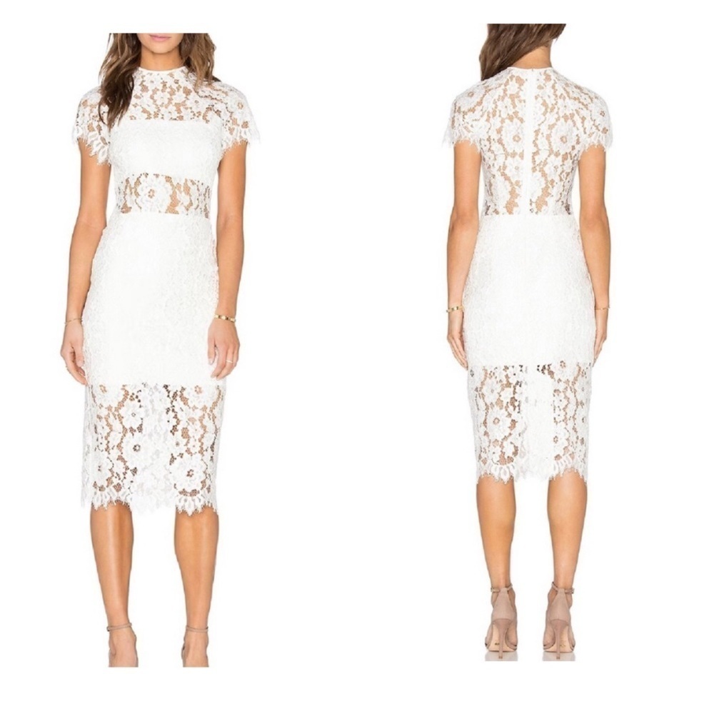 Alexis Leona white lace midi dress medium